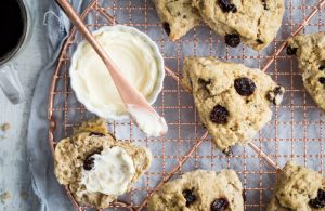 Tart Cherry Buttermilk Scones with dried cherries from King Orchards