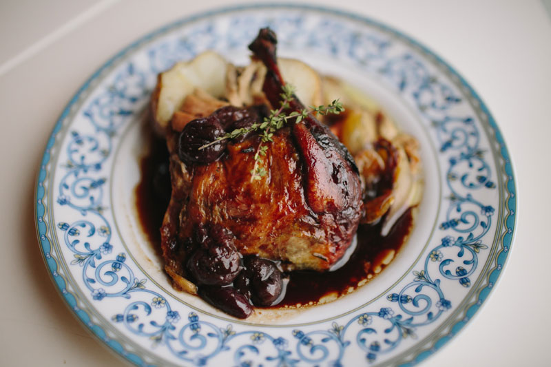 Roasted Duck Confit with Sweet Cherry Demi Glace King Orchards