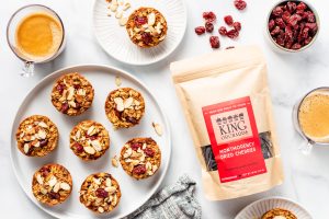 almond baked granola cups with King Orchards' Dried Montmorency Tart Cherries