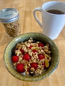 Greg's granola with dried and frozen cherries