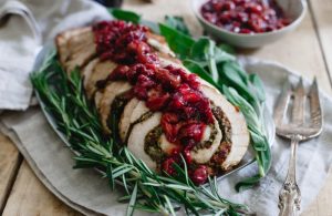 Tart Cherry chestnut stuffed turkey roulade recipe