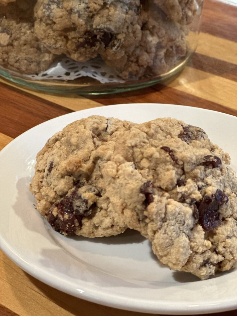 cherry oat cookies on a plate