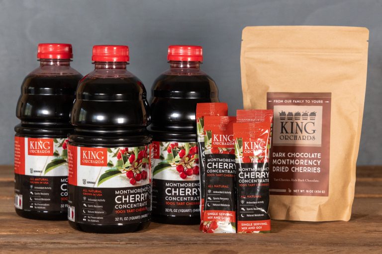 3 quarts of Montmorency tart cherry concentrate 16 oz dark chocolate covered dried cherries and (4) 1 oz packets of Montmorency tart cherry concentrate