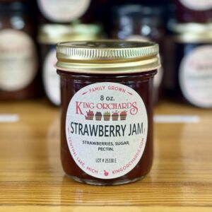King Orchards Strawberry Jam 8 oz jar, family grown in Central Lake Michigan
