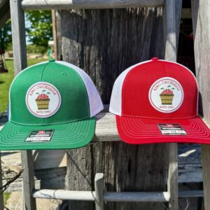 King Orchards Trucker Hat in red and green Richardson snapback styles