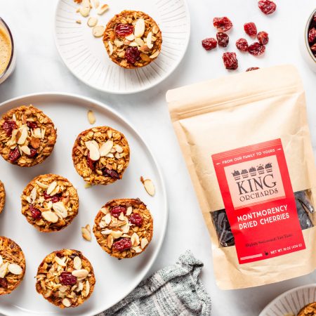 almond baked granola cups with King Orchards' Dried Montmorency Tart Cherries